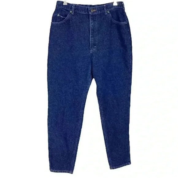 Lee Jeans Women 14 Blue High Waist Mom Dark Cotton Straght Union Made Vintage - Picture 1 of 8